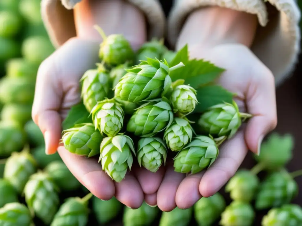 Un puñado de lúpulos recién cosechados, entre historia y modernidad en la cerveza