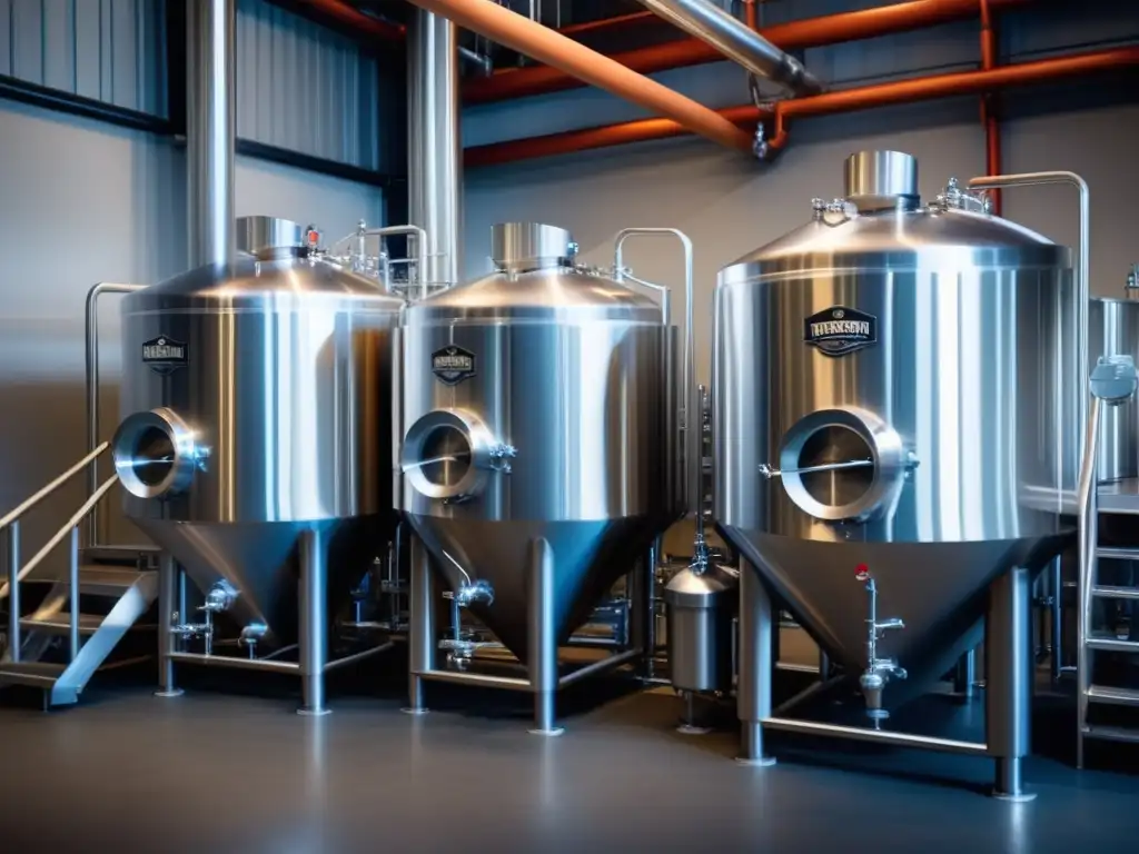 Moderna cervecería: maquinaria y procesos Vista detallada de una moderna planta de cervecería con maquinaria y procesos sofisticados