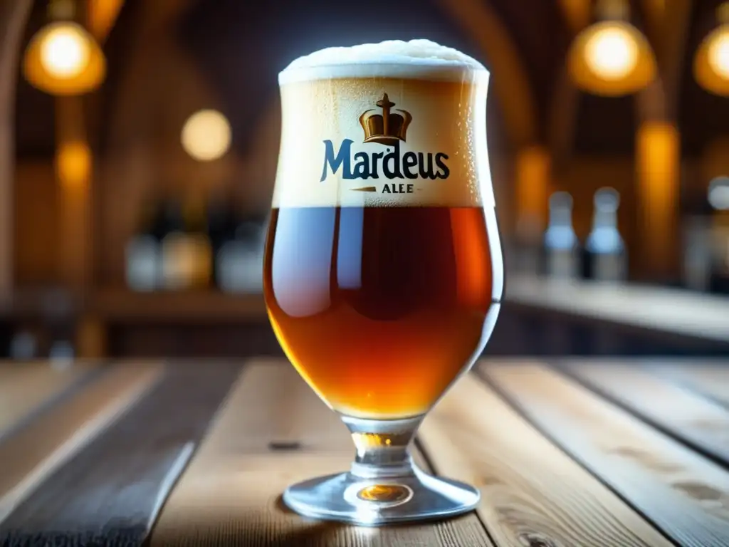 Cerveza Maredsous 10 Abbey Ale: intensa y vibrante en copa de vidrio -