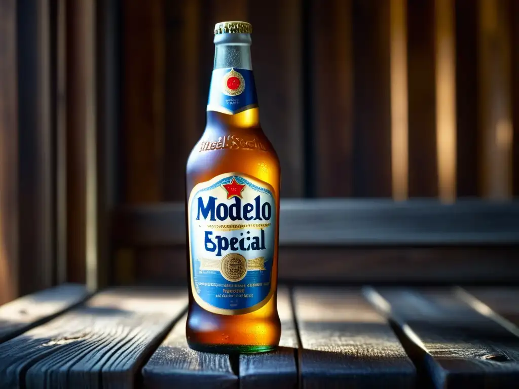 Botella de Modelo Especial: refrescante y elegante Botella de Modelo Especial en mesa de madera, con condensación y acabado mate