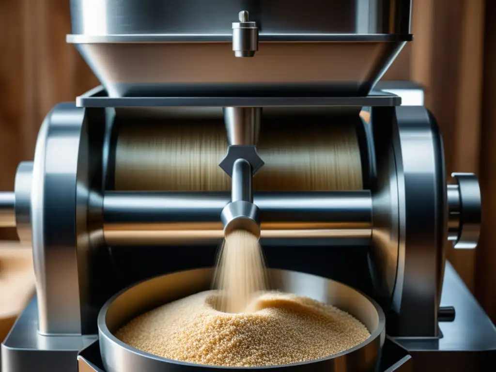 Equipo de molienda de grano: máquina profesional de alta precisión con movimiento hipnotizante y detalles elegantes