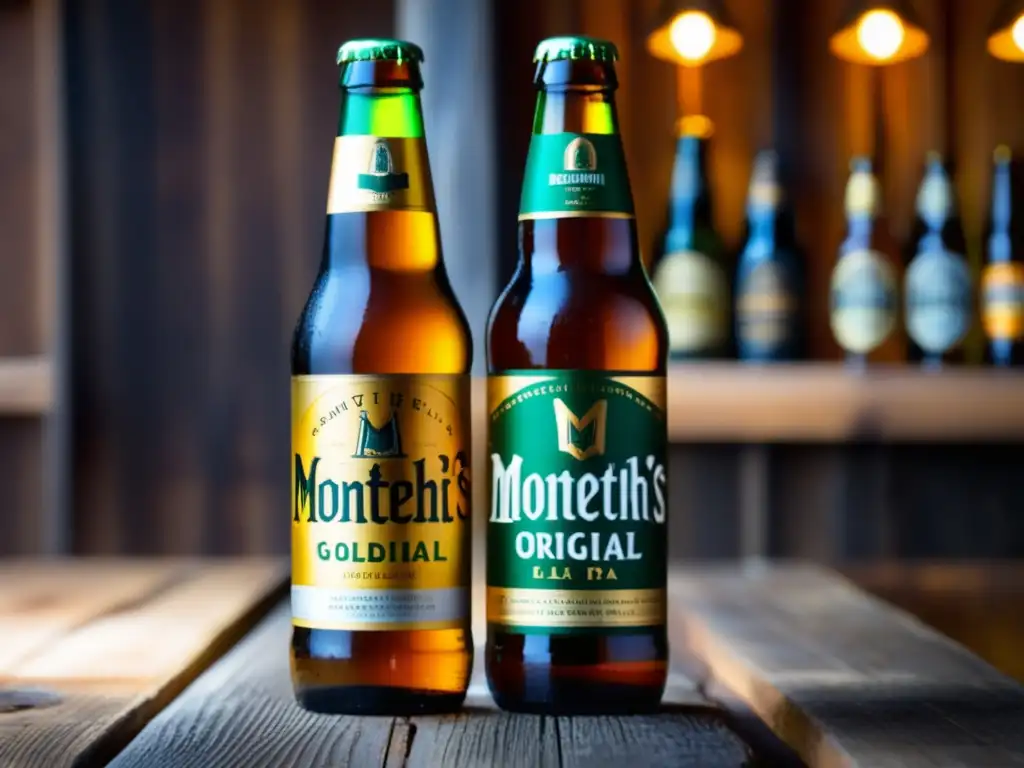 Monteith's Original, Golden Lager e IPA en una mesa rústica