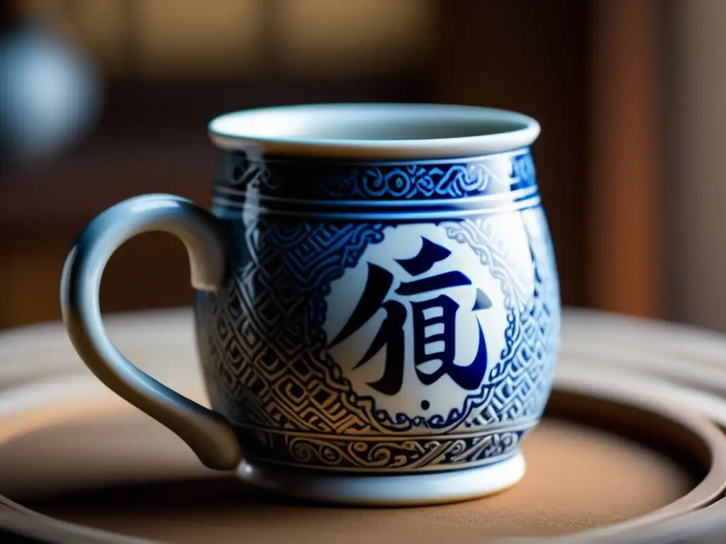 Mug de cerveza china antigua Taza de cerveza china antigua de porcelana, adornada con patrones y símbolos representativos de la historia y cultura de China