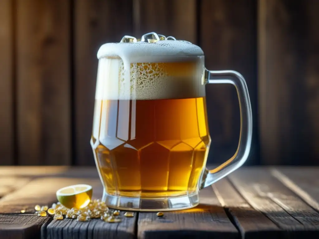 Cerveza Dortmunder dorada en vaso de cristal Cerveza Dortmunder en vaso de cristal con burbujas y detalles de malta y lúpulo