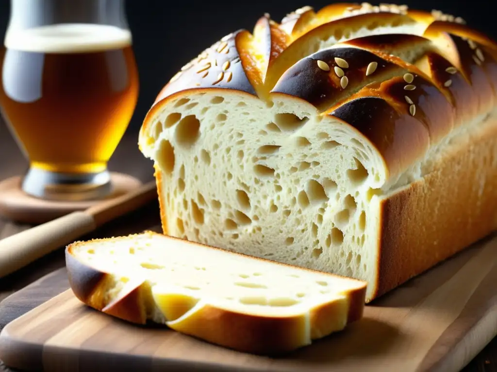 Pan casero de trigo y miel Pan casero de cerveza de trigo con aspecto ultradetallado y textura dorada y esponjosa en un elegante entorno rústico