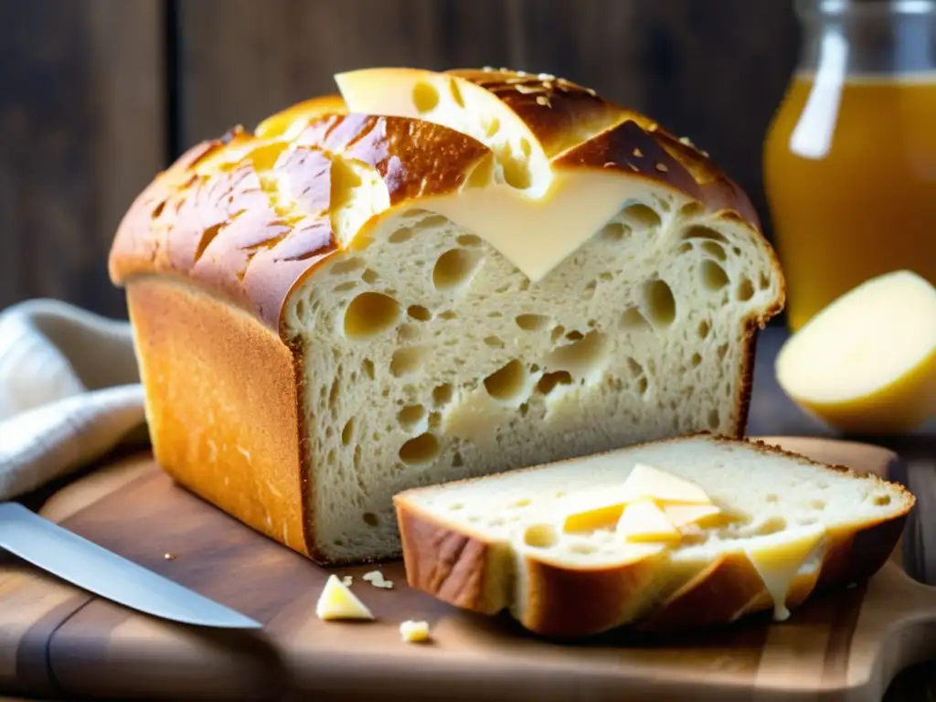 Pan de trigo con cerveza, queso y embutidos Pan de trigo de cerveza artesanal con queso y embutidos