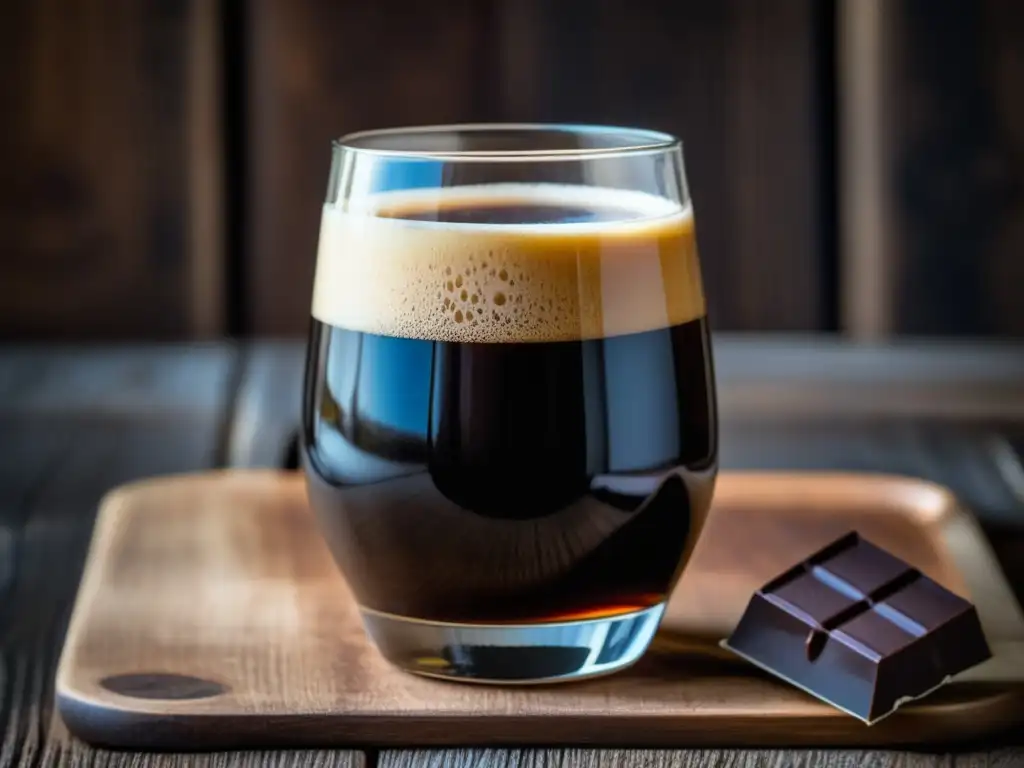 Cerveza negra y chocolate amargo Cervezas de Jengibre y Cocina Asiática: Un maridaje perfecto de cerveza stout y chocolate amargo en una imagen detallada