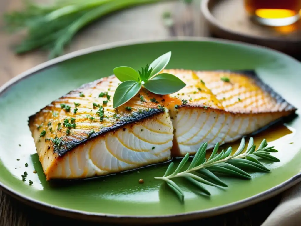 Pescado al Horno con Salsa de Bitters Ingleses Delicioso pescado al horno con salsa de Bitters Ingleses y presentación sofisticada