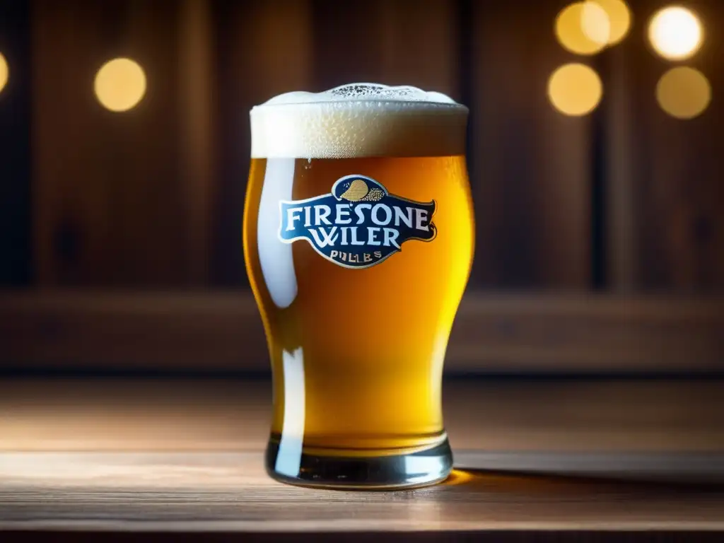 Ultra detalle de una Pilsner Firestone Walker perfectamente servida