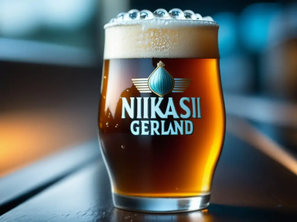 Pint of Ninkasi Gerland: cerveza ámbar con espuma blanca, lúcida y elegante