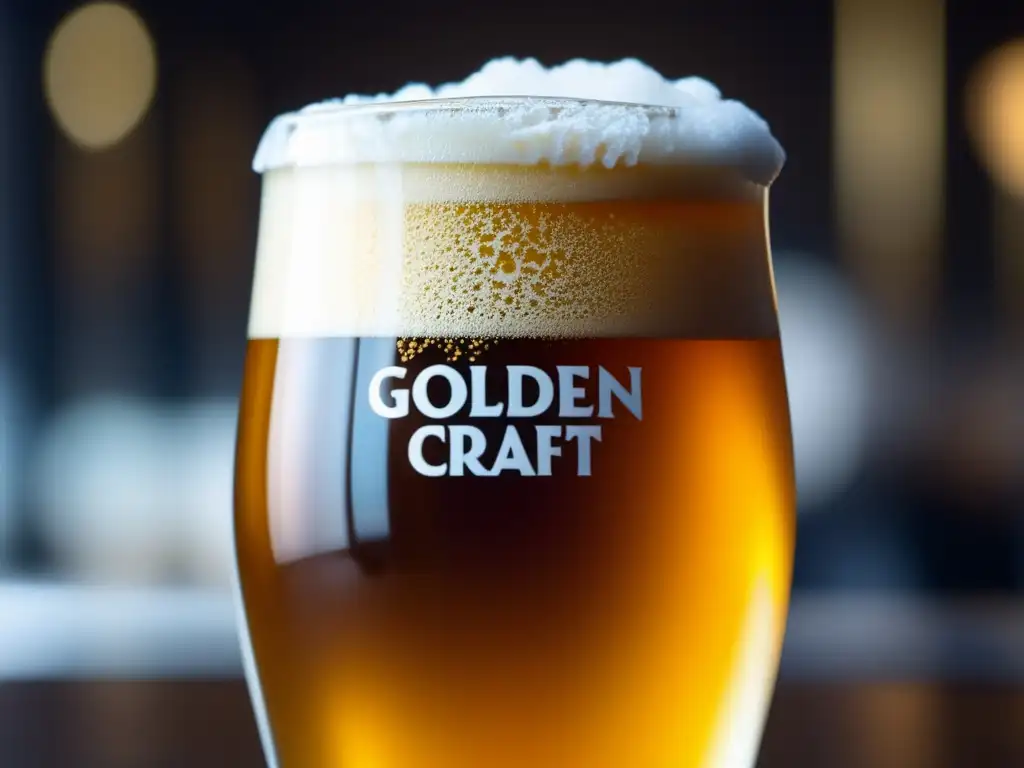 Cerveza artesanal dorada con espuma y burbujas, en vaso con marca y condensación - Certificación y Oportunidades Laborales
