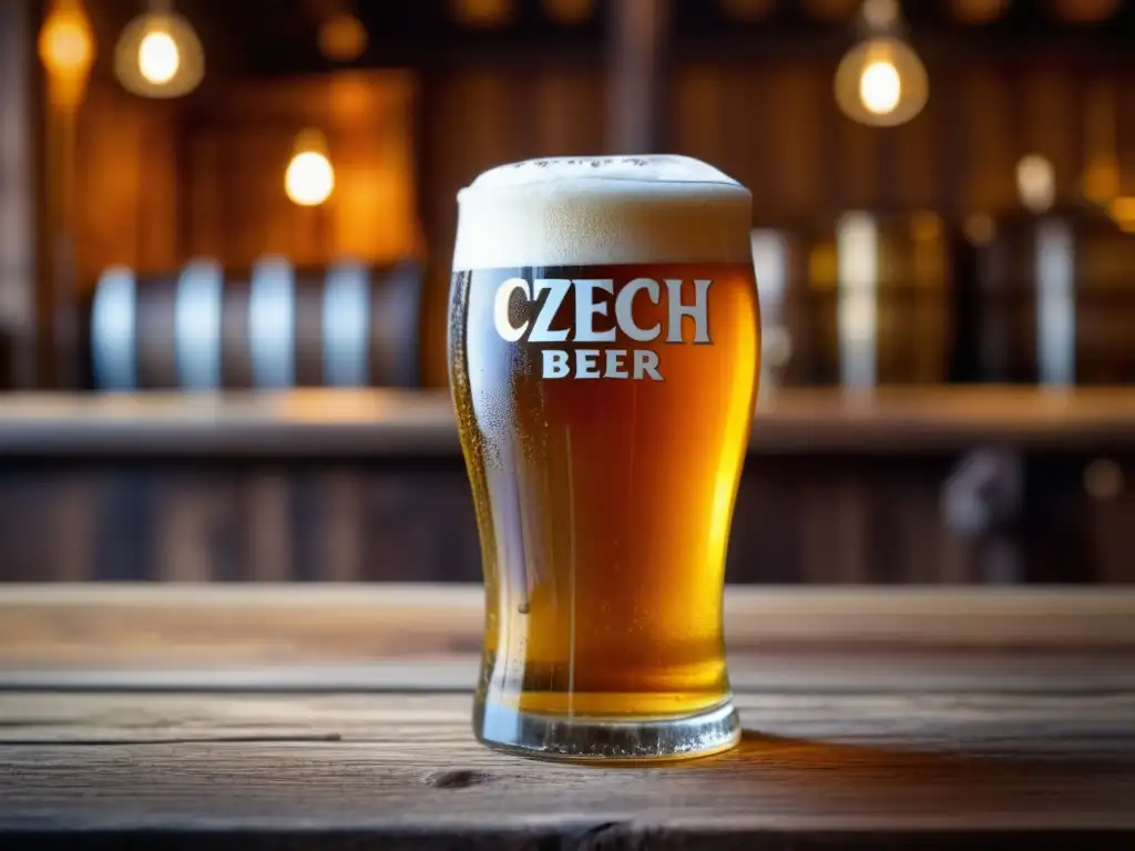 Pintura de cerveza checa dorada en vaso en U Fleků, un histórico bar en Praga - Bares en Praga