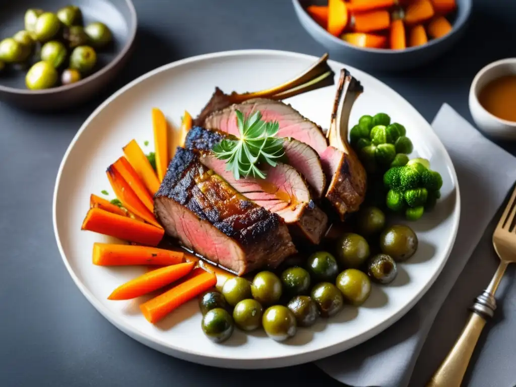 Delicioso cordero al horno con cerveza negra Delicioso cordero al horno con cerveza negra y verduras caramelizadas