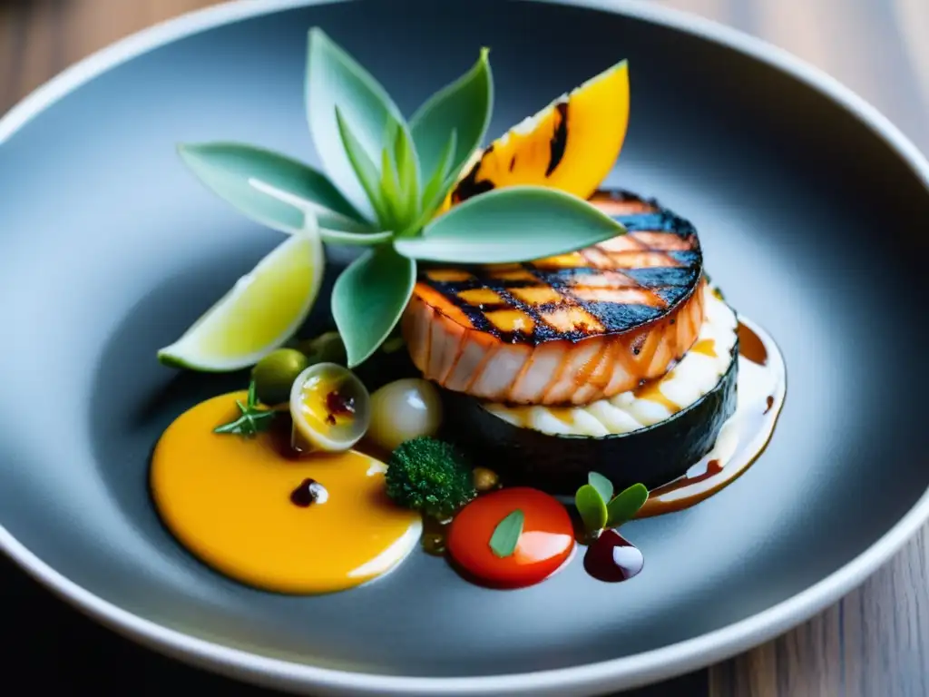 Plato exquisito en Mikkeller Bangkok con mariscos a la parrilla y vegetales - Bares en Bangkok
