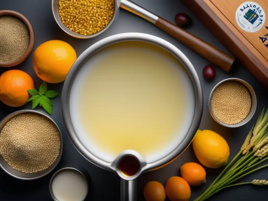 Producción de cerveza Allagash White estilo belga: imagen 8K detallada con artesanía, ingredientes vibrantes y cuidada elaboración