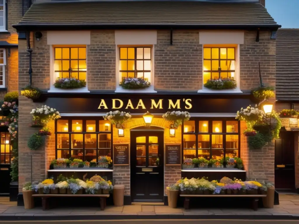 Cozy pub con historia y tradición Imagen de un acogedor pub inglés tradicional con una atmosfera cálida y luces doradas