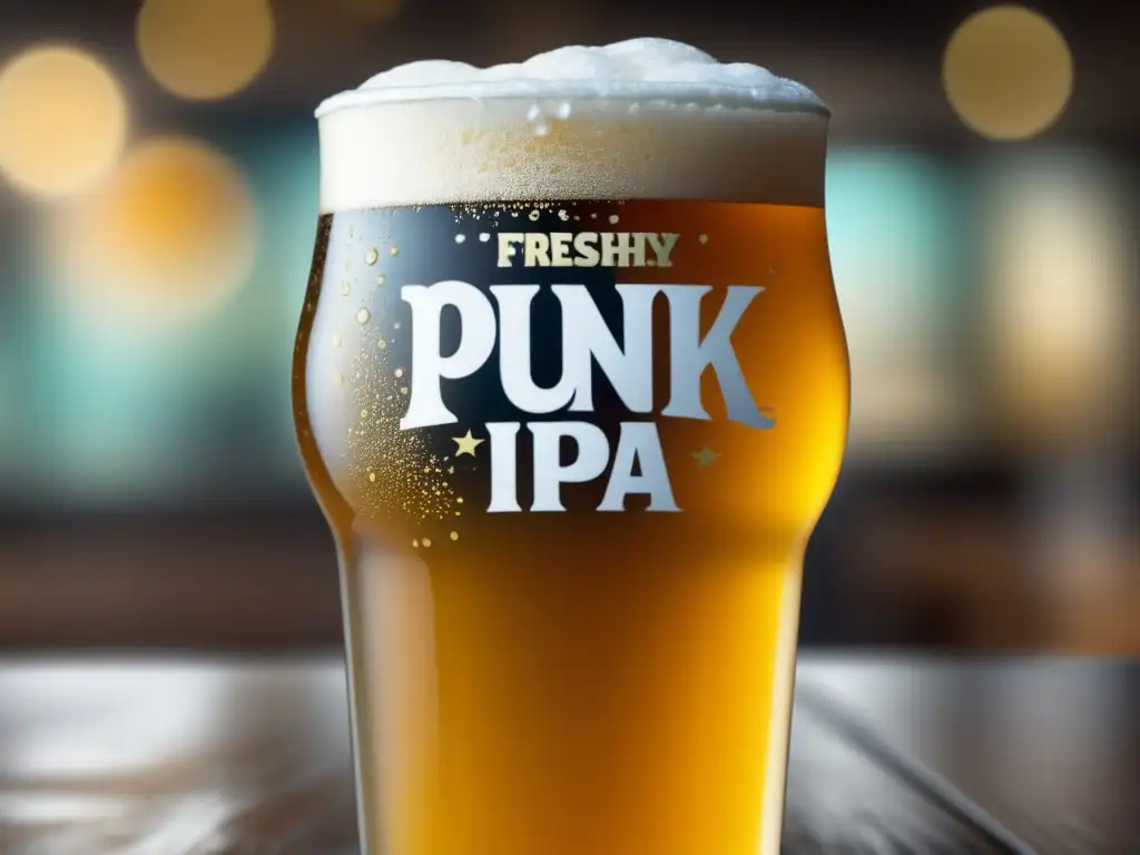 Deliciosa cerveza India Pale Ale (IPA) con vibrante color dorado y espuma blanca