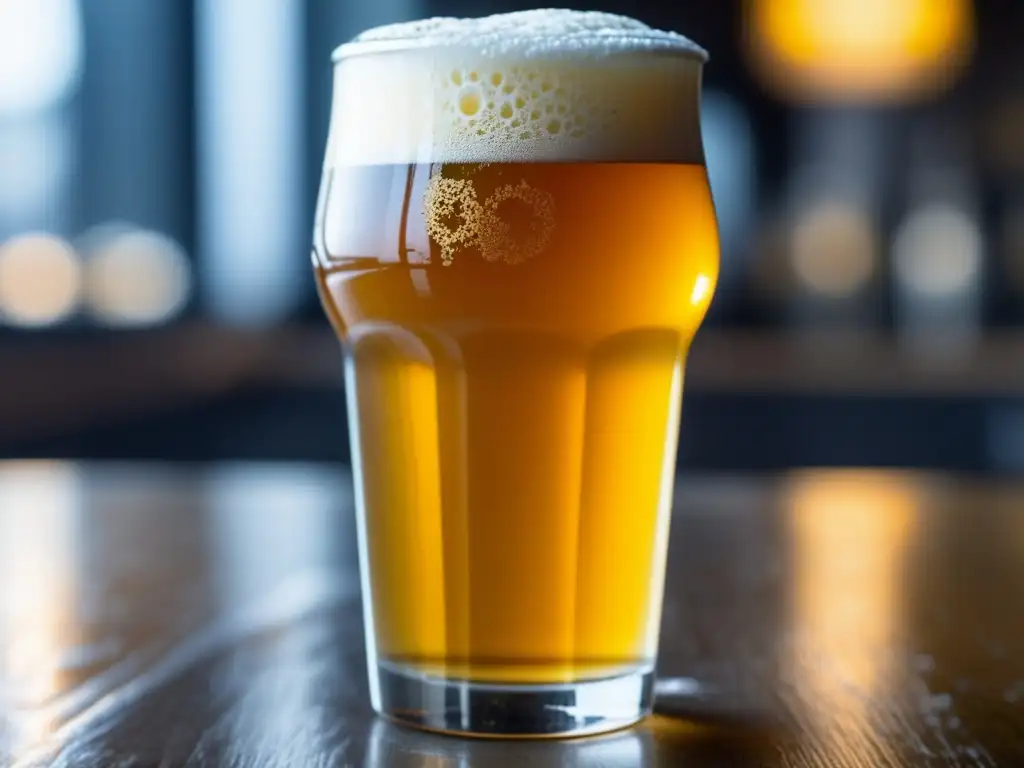 Cerveza IPA Punk con vibrante color dorado, espuma blanca y refrescante carbonatación