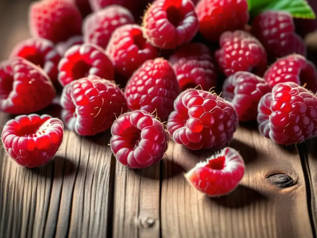 Raspberries on wooden surface Deliciosas frambuesas rojas en una superficie de madera rústica - Fruit Lambic