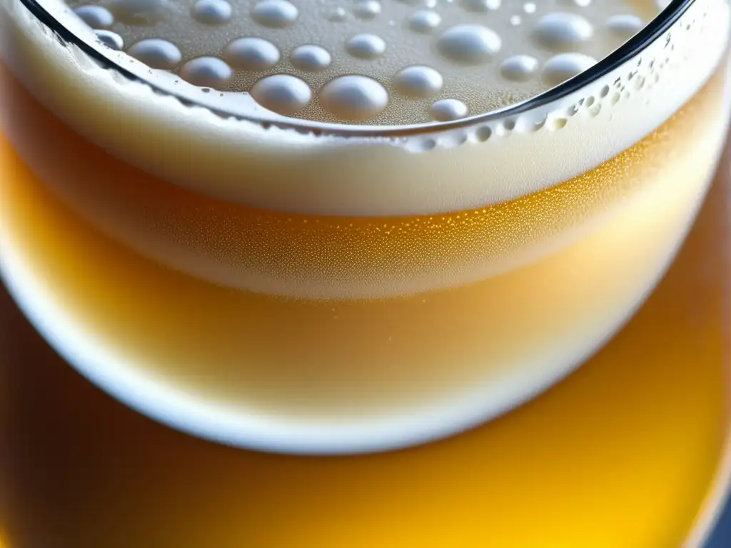 Cerveza Genesee Cream Ale dorada y espumosa Genesee Cream Ale: vaso helado con cerveza dorada, espuma cremosa y burbujas, resaltando su textura y detalle