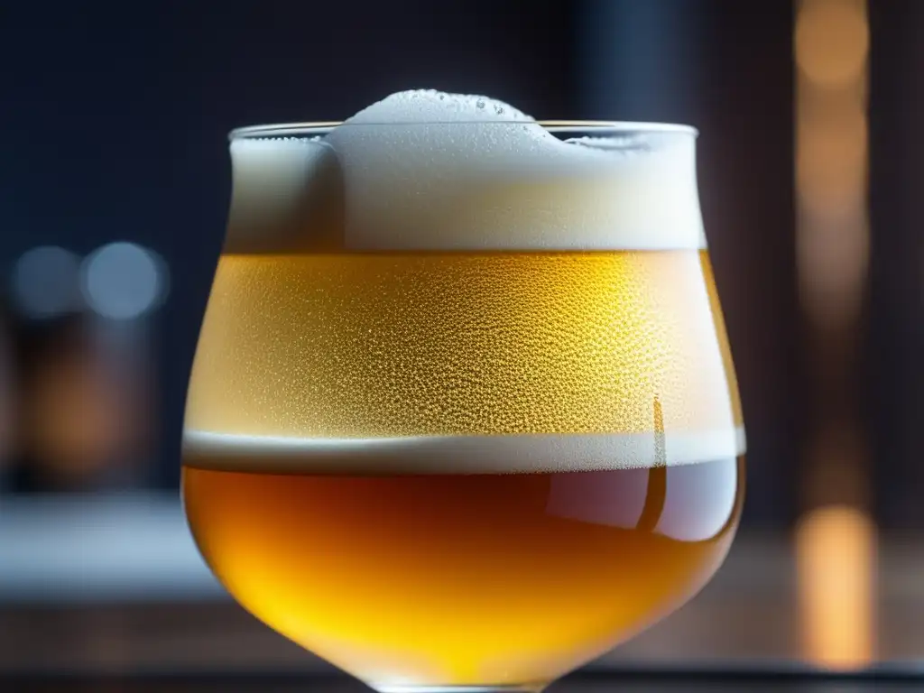 Cerveza Allagash Coolship Resurgam: Detalles y encanto Una imagen detallada en 8k de Allagash Coolship Resurgam, una cerveza de fermentación mixta con características fascinantes