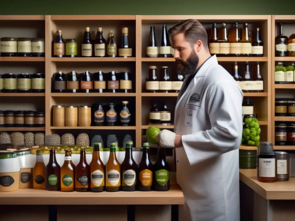 Experto cervecero seleccionando ingredientes Profesional seleccionando ingredientes para elaborar cerveza -