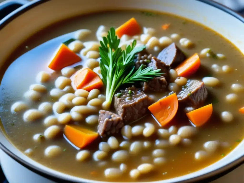 Sopa escocesa de cebada y cerveza Sopa escocesa de cebada, carne tierna, vegetales y ale -