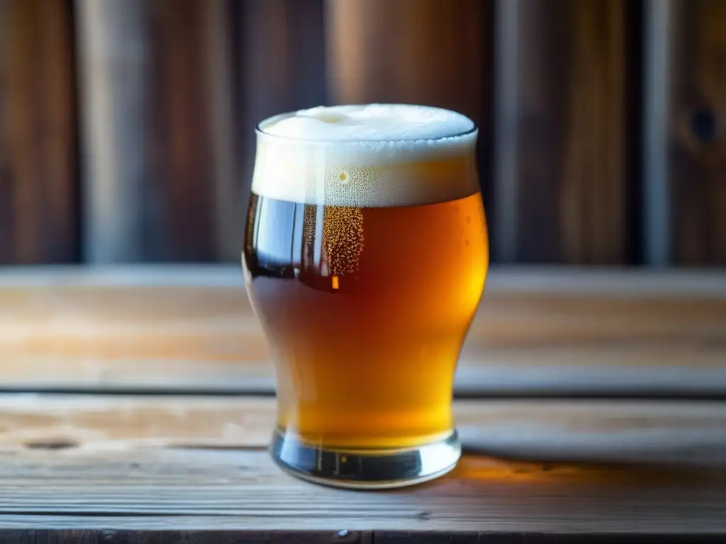 Cerveza Sour Ale vibrante en vaso Cerveza Sour Ale dorada y efervescente en un vaso de vidrio en una mesa de madera