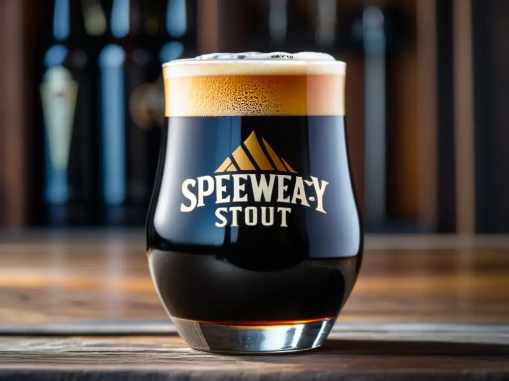 Cerveza negra en vaso de vidrio Detalle ultradetallado de una cerveza Double Stout de AleSmith con cuerpo negro y espuma cremosa
