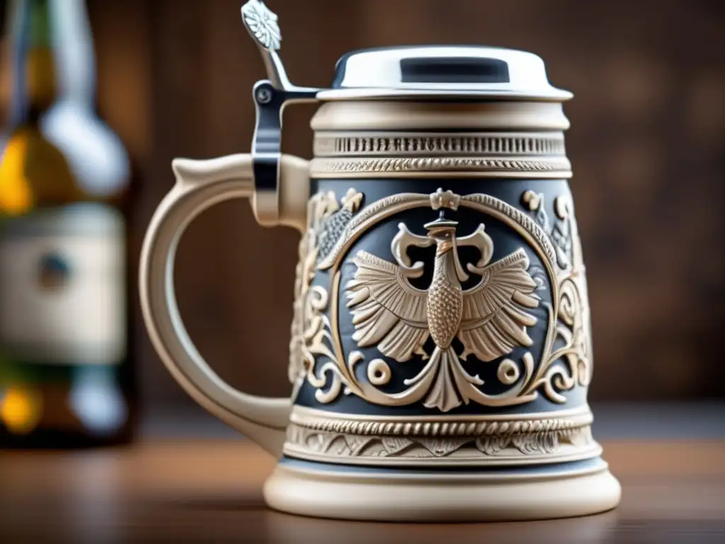 Stein alemán tradicional, detallado y elegante Stein alemán tradicional, detallado y elegante con diseño cultural y el Mito del Reinheitsgebot