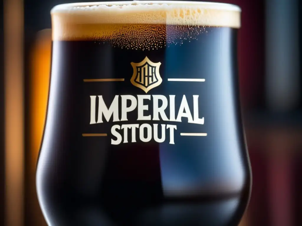 Cerveza Imperial Stout - Textura aterciopelada, cabeza cremosa, tonos mahogany y burbujas efervescentes