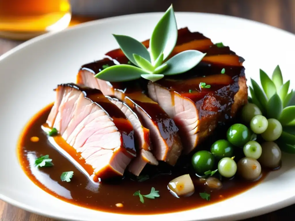 Delicioso estofado de cerdo en cerveza lager Plato de lagers con carne tierna, salsa de cerveza y vegetales