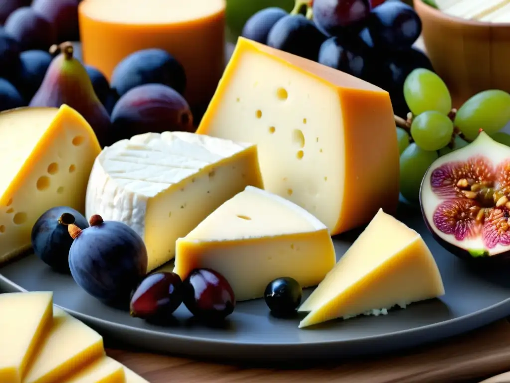 Degustación gourmet con variedad de quesos artesanales, frutas frescas y detalles elegantes