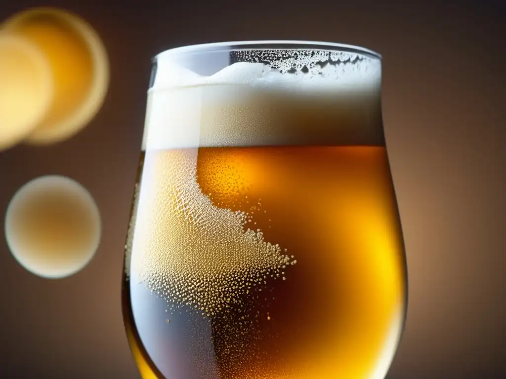 Cerveza artesanal dorada en vaso Vaso de cerveza artesanal dorada con espuma, destacando la pasión y dedicación en el proceso de elaboración - Cursos Online Certificados