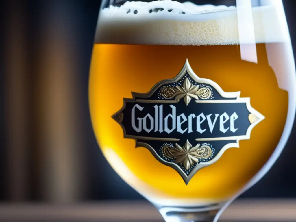 Cerveza artesanal dorada en vaso elegante Ruta por Singapur: Cerveza artesanal dorada en vaso artesanal con diseño intrincado, burbujeante y elegante