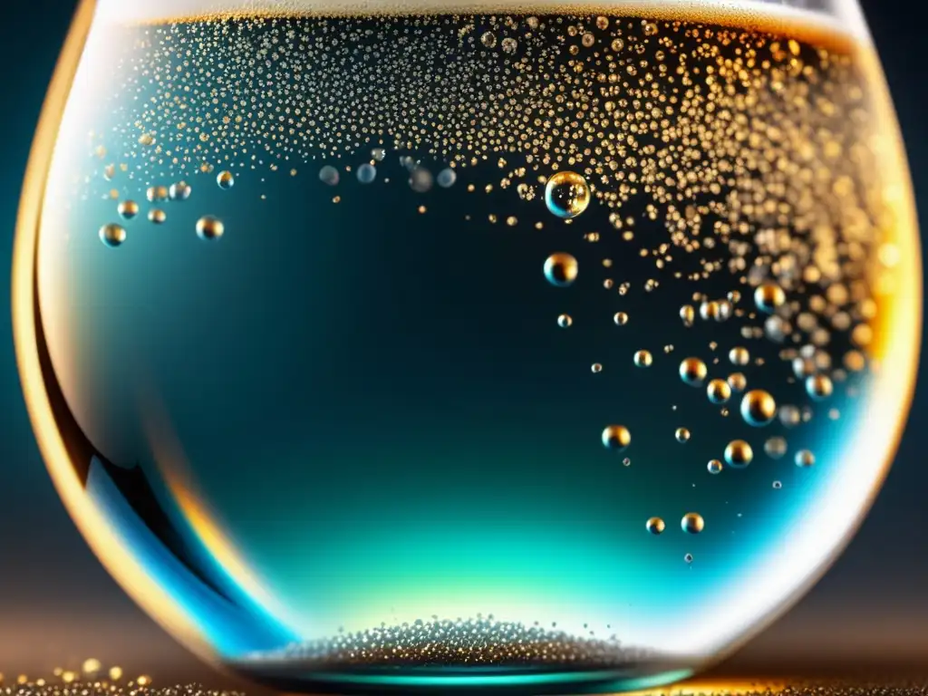 Detalle hipnotizante de burbujas en vaso de bebida carbonatada Closeup de vidrio con burbujas: Métodos de Carbonatación