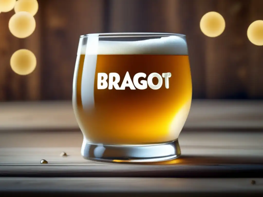 Vaso de braggot dorado en fondo de madera Cerveza braggot en vidrio con espuma dorada y detalles elegantes