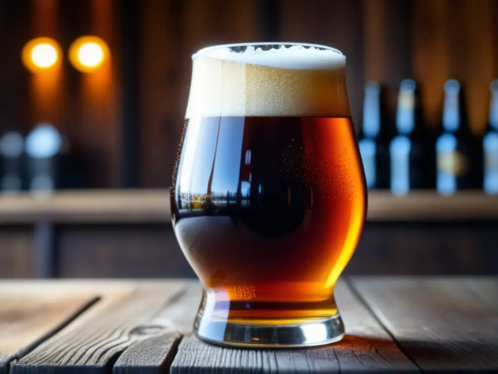 Imagen detallada de una cerveza Barleywine de Cabesas Bier, con color ámbar y espuma abundante