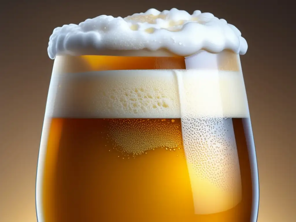 Cerveza dorada en vaso con espuma Desde el Grano: Pintura detallada de cerveza dorada con espuma cremosa y burbujas efervescentes