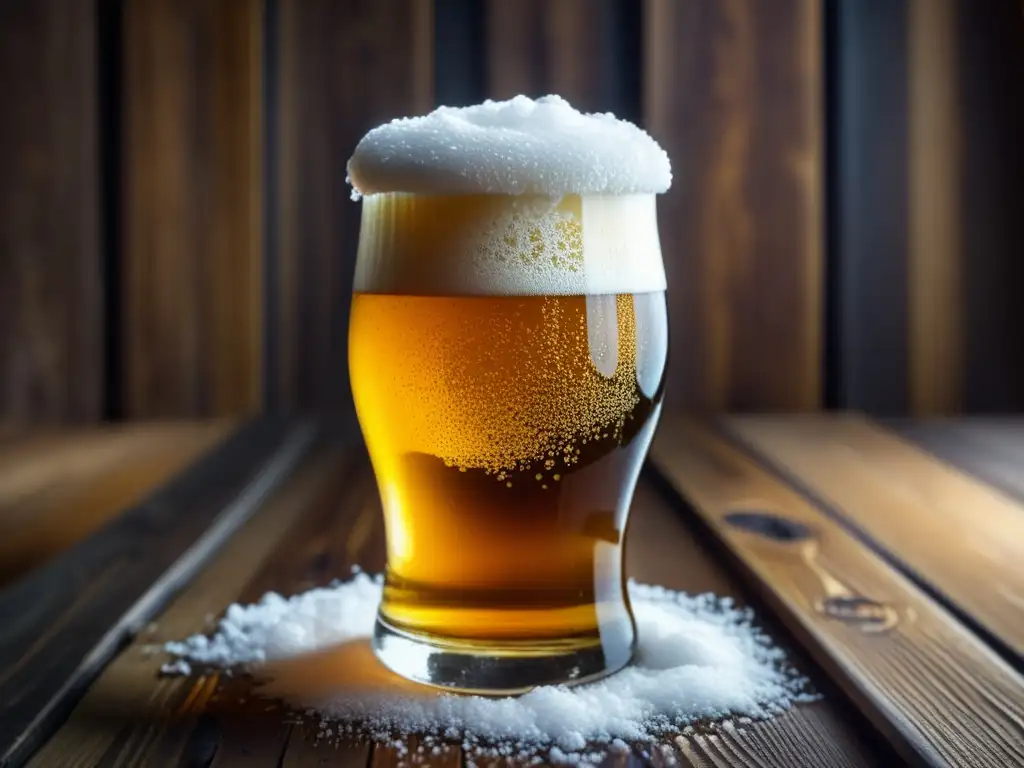 Cerveza Snow: imagen detallada de una copa helada llena de cerveza Snow, con un color dorado
