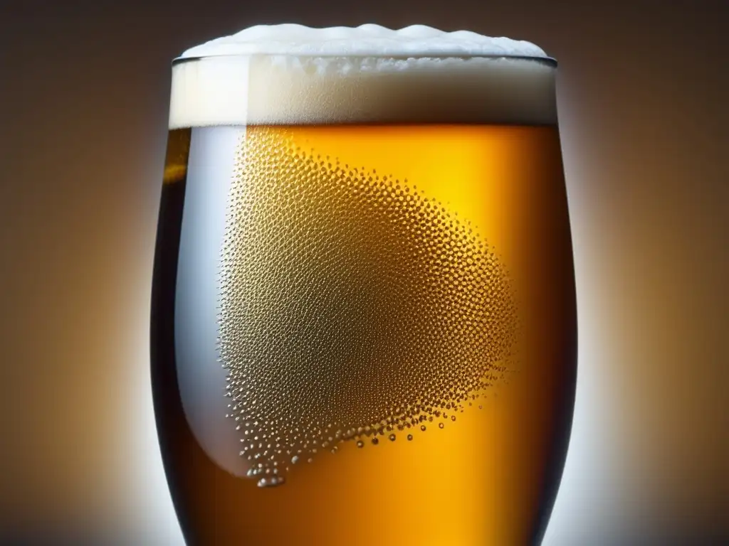 Cerveza dorada en vaso grabado Cerveza en vaso dorado con patrones grabados en vidrio - La importancia del vidrio