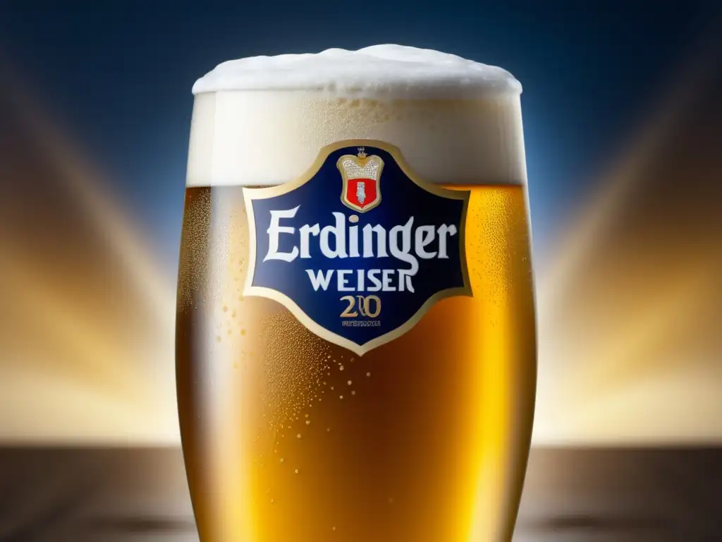Cerveza Erdinger Weissbier dorada y refrescante Cerveza Erdinger Weissbier, colores ricos y burbujas de carbonatación, vaso con condensación - Weizenbier