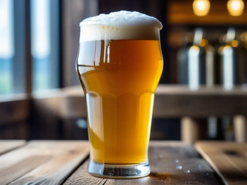 Cerveza Helles dorada en vaso alto Cerveza Helles dorada en vaso alto, con espuma blanca y burbujas