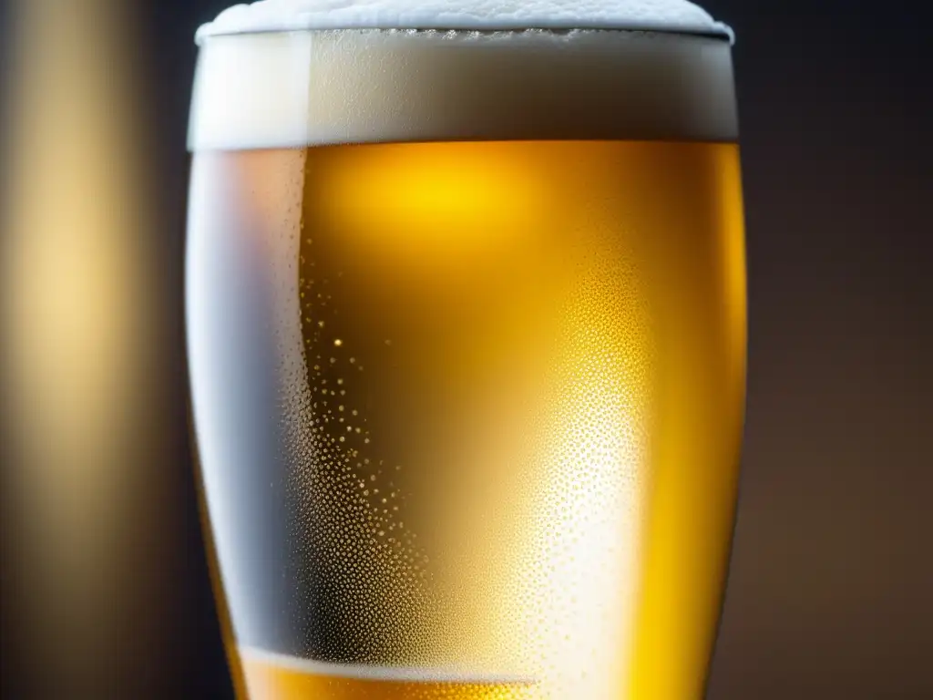 Cerveza Pilsner refrescante y dorada Pilsner dorada con burbujas y condensación