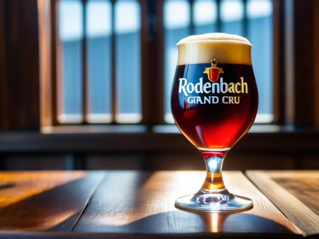 Cerveza Rodenbach Grand Cru: rica y compleja Cerveza Rodenbach Grand Cru Flanders Red Ale con detalles y efervescencia -
