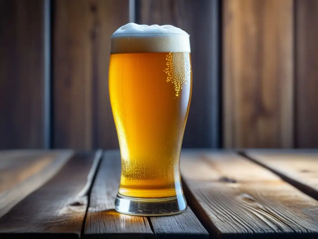 Cerveza rubia en vaso de vidrio Cerveza Blonde Ale en vaso helado con diseño delicado y burbujas refrescantes