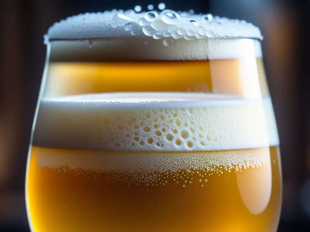 Cerveza Saison dorada con burbujas Cerveza Saison dorada con burbujas y condensación en vaso elegante