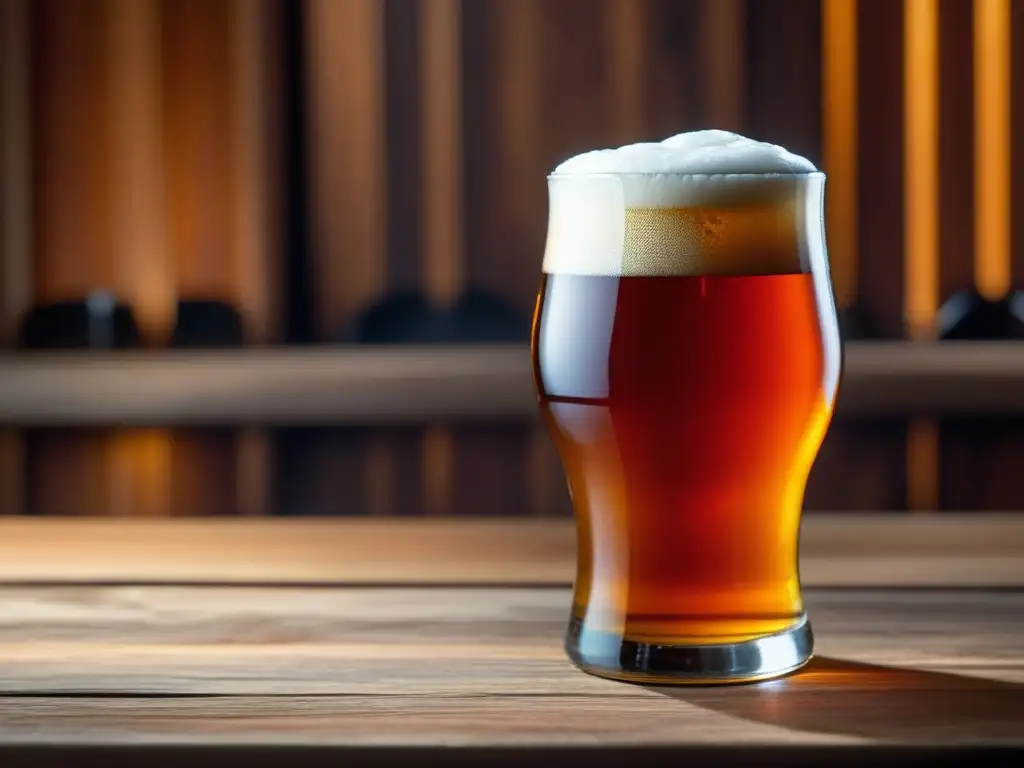Refrescante cerveza ámbar en vidrio Veraniego vaso de cerveza ámbar con burbujas, Rye Ale