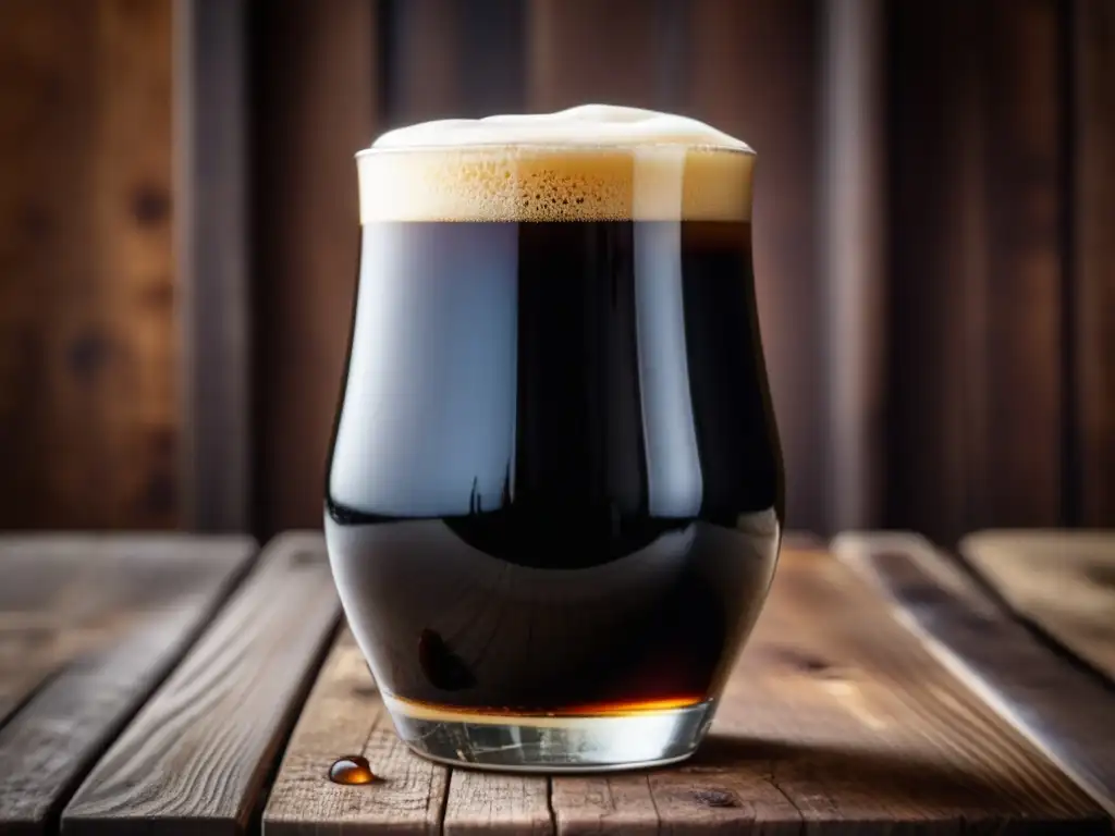 Cerveza negra irlandesa en vaso de vidrio Vaso de cerveza negra irlandesa con carbonatación natural
