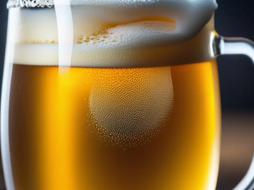 Una espectacular imagen de una cerveza casera dorada y burbujeante en un vaso de cristal transparente y limpio, con condensación en la superficie